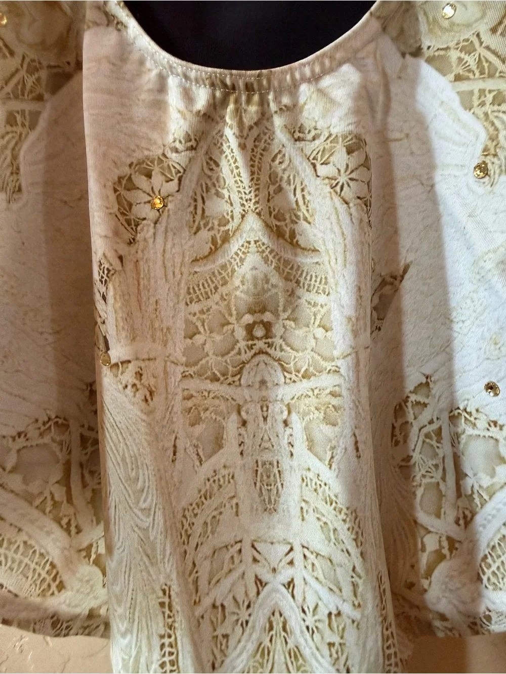 Balera LC Lyrical Dance Costume Ivory Gold Lace Leotard Taupe Skirt Contemp